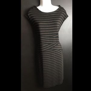 JOSEPH RIBKOFF Striped Dress Black Brown Shift Sheath Knit Work Wear